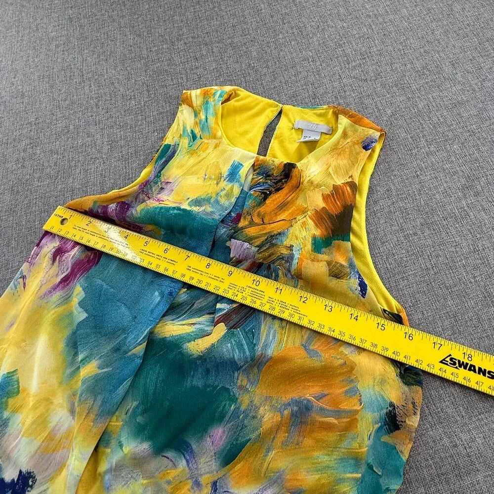 H&M Dress Watercolor Brush Stroke Multicolor High Round Neck Size 2 Lined‎